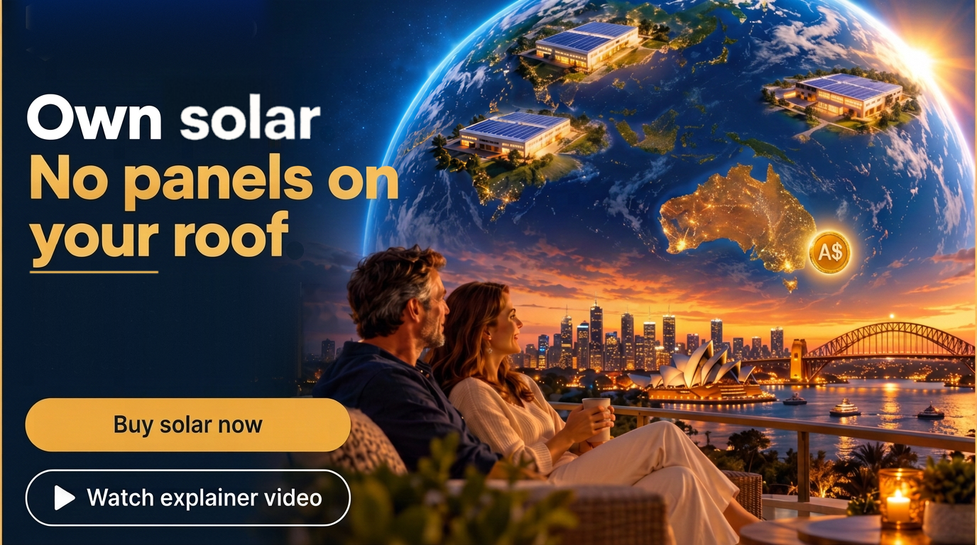 Own solar — No panels on your roof — Save up to 55% off your energy bill. It's your solar hosted globally. SolarCloud converts that energy to Australian dollars which will lower ANY Australian energy bill.